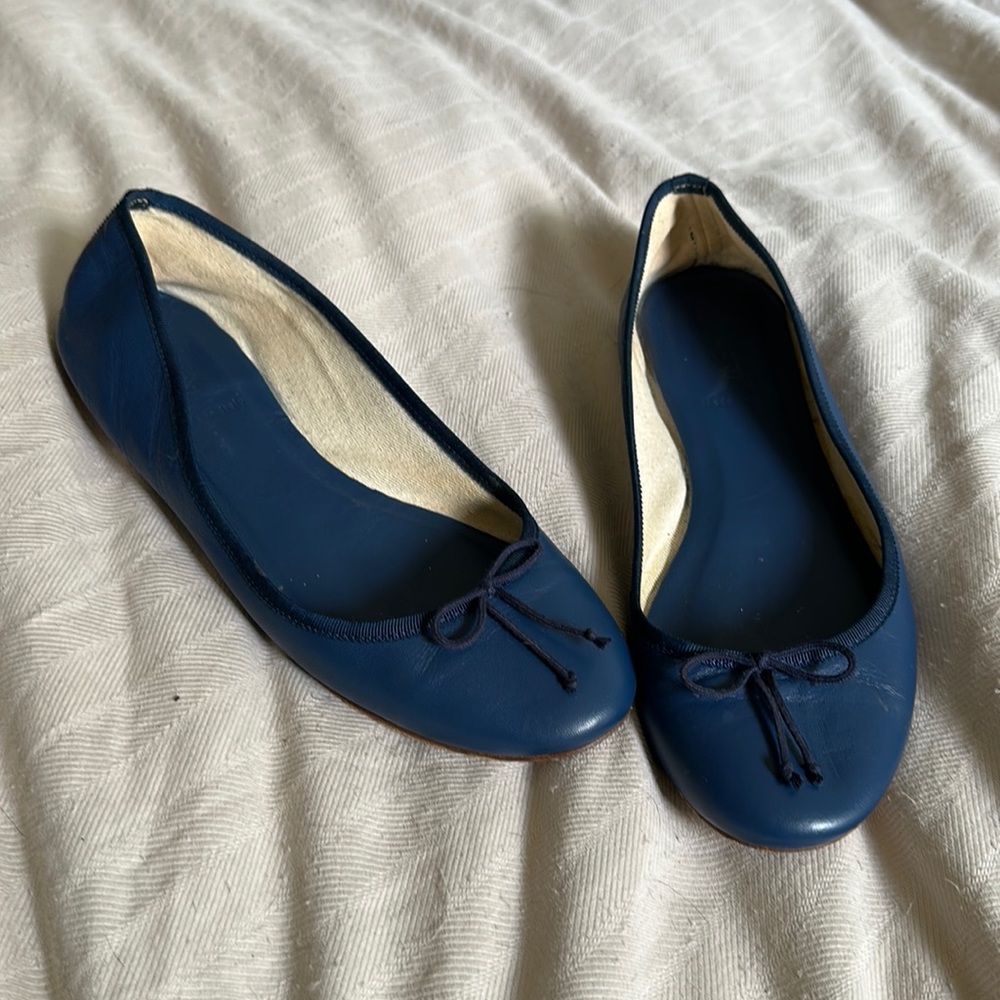 J Crew Italian leather blue ballet flats